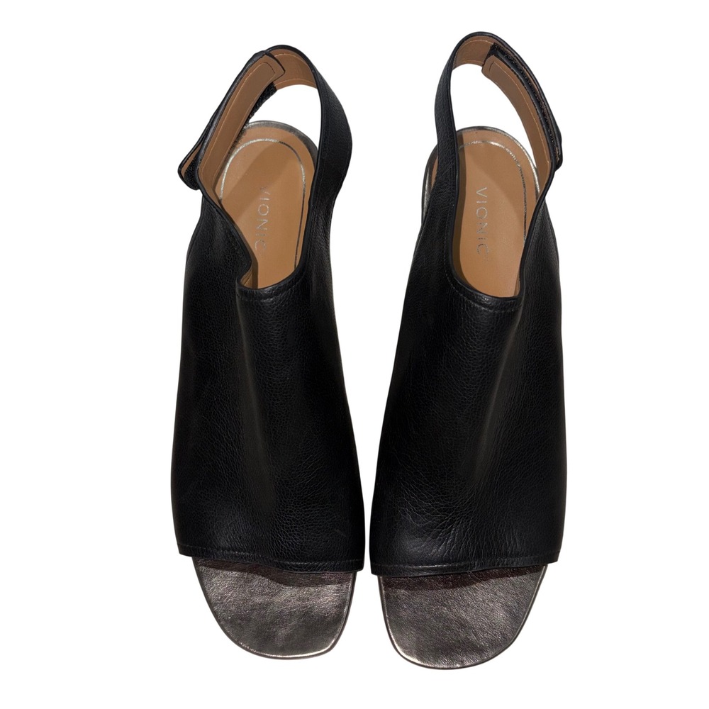 Vionic Valencia Black Pebbled Leather Block Heel Slingback Sandals Womens 12